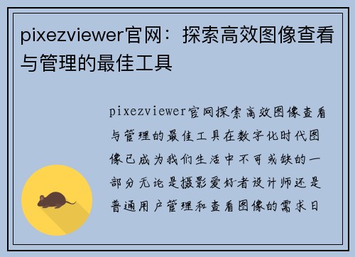 pixezviewer官网：探索高效图像查看与管理的最佳工具